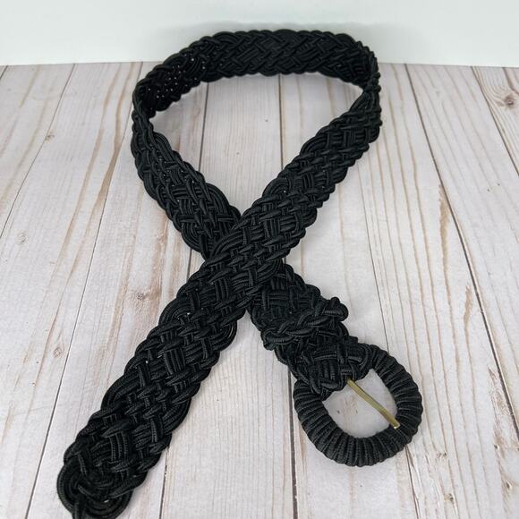 Carla Marchi belt women's M/L woven braided adjustable black rayon - Picture 3 of 9